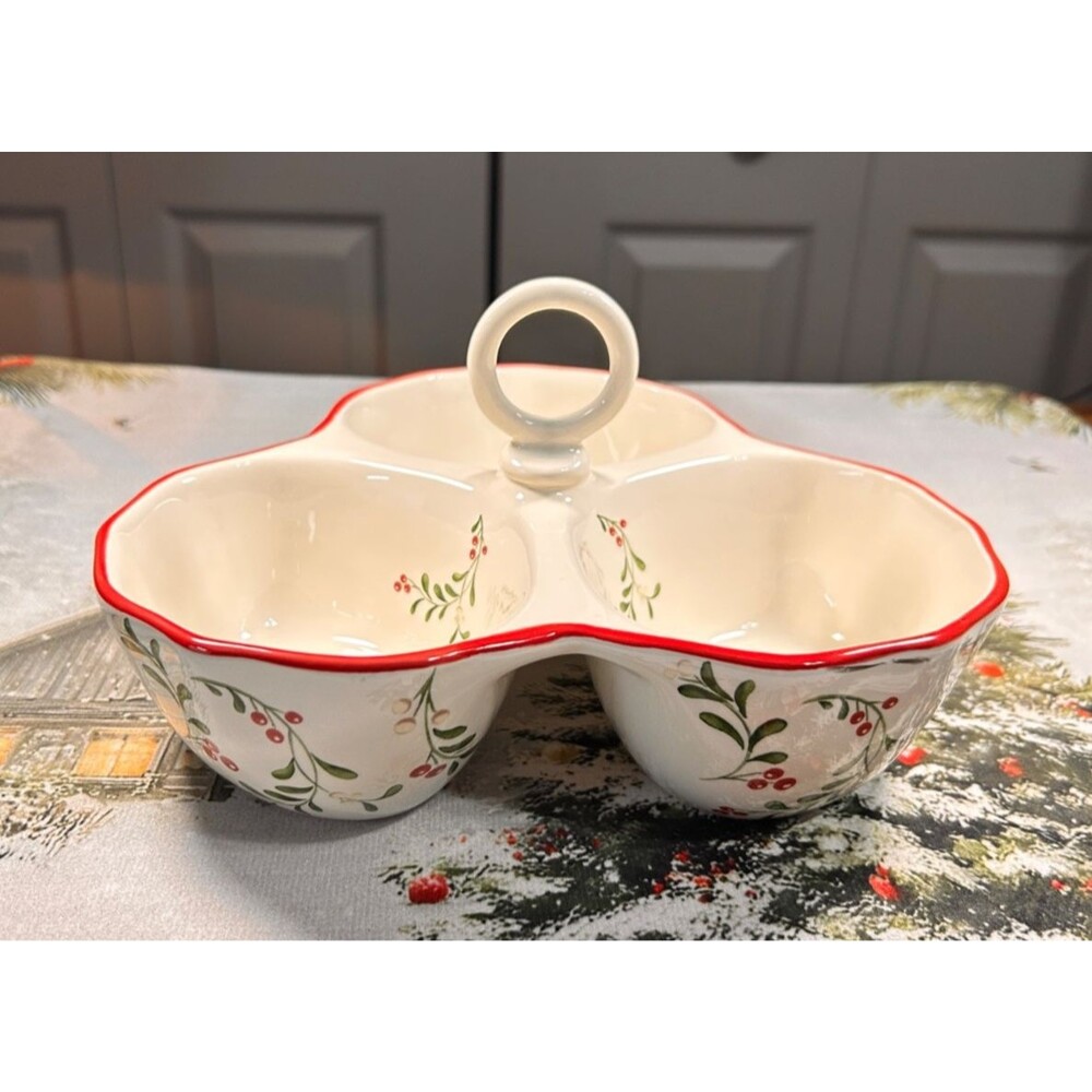 Better Homes and Gardens WINTER FOREST 3-Part Handled Condiment, Relish Server